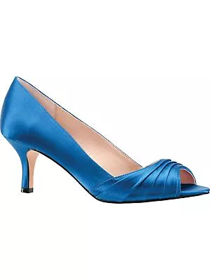 NINA Womens Blue Pleated Chezare Peep Toe Kitten Heel Slip On Leather Pumps 7 W • $18.99