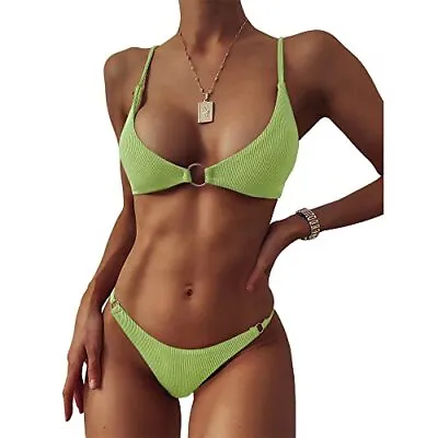 $7.99 • Buy ZAFUL Womens Ribbed O-Ring String Padded Low Waisted Bikini Set Swimsuit