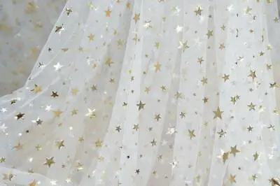 Print Gold Star Tulle Mesh Lace Fabric By The Yard DIY Bridal Veil Prom Dress • $9.99