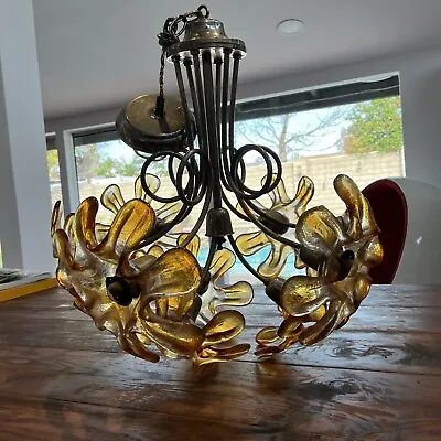 Vintage 1970s Mid-Century Amber Mazzega Murano Flower Chandelier Italy • $750