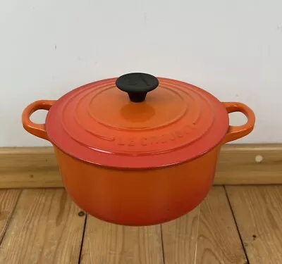 Le Creuset Casserole Dish 18cm Volcanic Orange Cast Iron Enamel Round Pot Vntg • £45