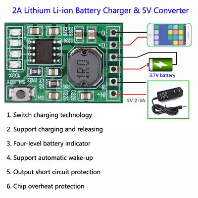 2A Lithium Li-ion 18650 3.7V Battery Charger Module DC 5V Converter Power Supply • $1.87