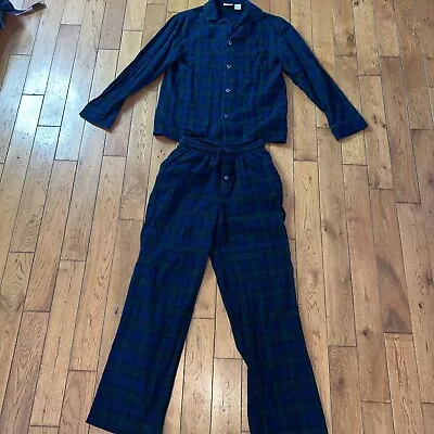 LL Bean Scotch Plaid Flannel Button Pajama’s ID 500244 Mens Small Green/Blue • $18