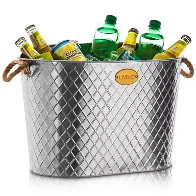 24L Galvanised Steel Oval Beer Bucket W/ Rope Cooler Party Tub Beverage Drinks • £14.95