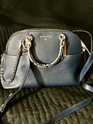 Michael Kors- Hudson Large Leather Dome Navy Blue/Snakeskin • $135