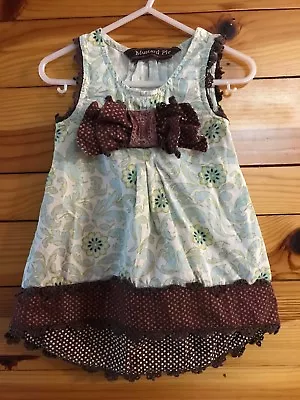 Mustard Pie Adelaide Top Girls Turquoise Brown Dot Tunic Dress W/Bow Size 2T • $24.99