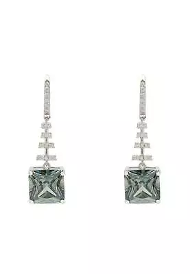 Spiral Square Crystal Drop Earrings Peridot Green Silver • $399.77