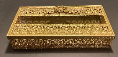 Vintage Gold Filigree Hollywood Regency Ornate Tissue Kleenex Box Holder • $14