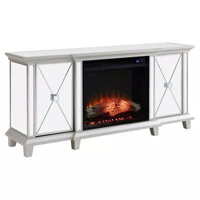 Bowery Hill Traditional Wood Electric Fireplace Media Console In Silver • $695.41