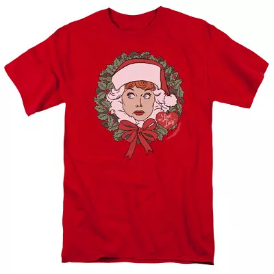 I Love Lucy Wreath Logo T Shirt Lucy Christmas Mens Licensed Classic TV Red • $17.49