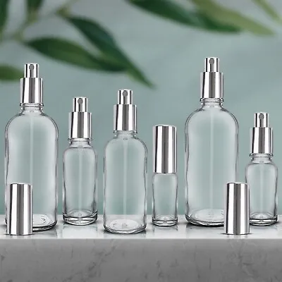 Clear Glass Bottle With Silver Aluminium Mist Spray Pump Aromatherapy Wholesale • £3.45