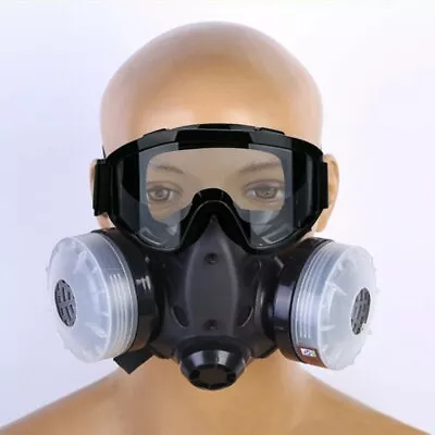 Half Face Gas Mask Dual Filter Cartridge Work Safety Chemical Respirator Glasse • $20.89