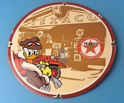 Vintage Texaco Sign - Disney Duck Gasoline Service Gas Pump Porcelain Sign • $144.47