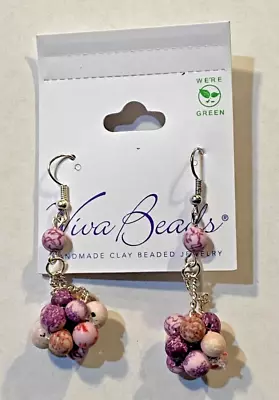 Viva Beads Plum Orchard Multe Bead Cluster Dangle Earrings Handmade Clay Beads • $8.99