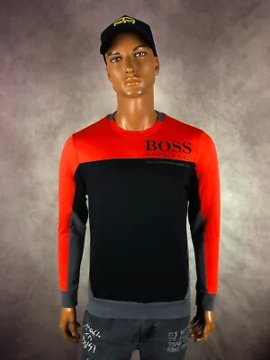 HUGO BOSS Saltech Sweater Sweatshirt Orange Gray Cotton Size M FREE SHIPPING • $69.90
