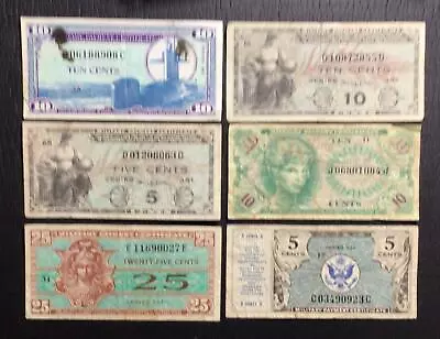 Military Payment Certificate Set Of 6 Different MPCs Old US Paper Money Currency • $5.50