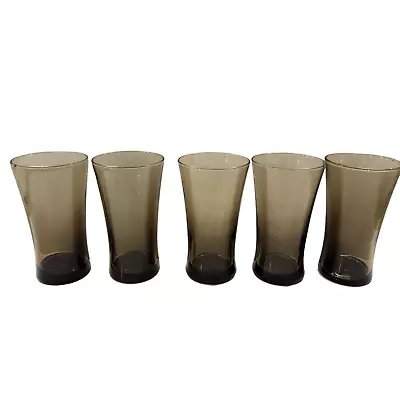 Set Of 5 Anchor Hocking Linden Mocha Flat Tumbler Drinking Glasses 13 Fl Oz • $28.79