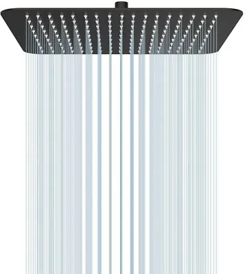 Matte Black 12 Inch Large Square Stainless Steel Rainfall Shower Head Ultra Thin • $26.99