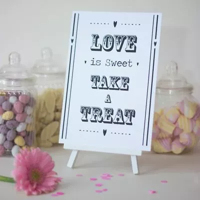 Wedding Love Is Sweet Candy Sign A5 | White Table Decoration With Easel Stand • £5.45