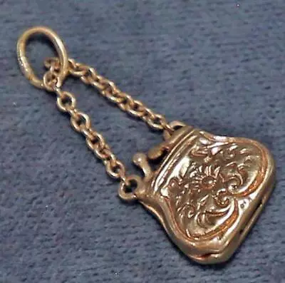 Vintage 14k Gold Floral Embossed Purse Bracelet Charm Opens 2.2g Lot Me7 • $116