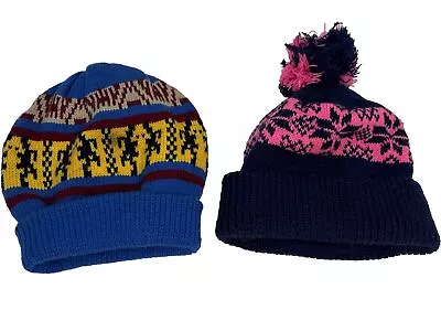 Vintage Jason Maxwell Kid's Stocking Cap Beanie Winter Knit Hat & Pink Black Hat • $24