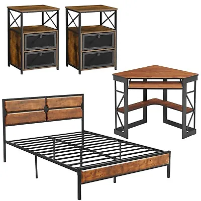 4 Piece Bedroom Set Queen Size Bed Frame Furniture & Nightstands & Computer Desk • $385.43