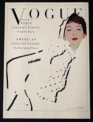 Vogue Fashion Magazine Cover Poster March 1953 Paris Spring Collection Art Print • $19.77