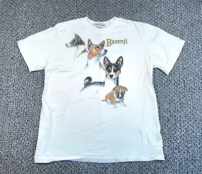 VTG Z Cavaricci Basenji Painted T-Shirt Adult XL White 90s Art Dogs USA Made • $24
