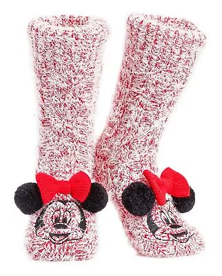 Disney Minnie Mouse Knitted Fluffy Slipper Socks For Women Teenagers Girls • £15.49