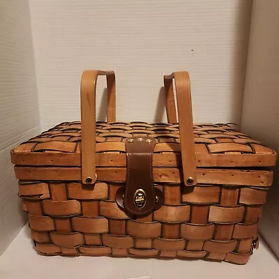 Wood Wicker Picnic Basket • $15