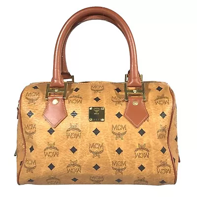 MCM Bag Handbag Boston Bag Leather Visetos PVC Camel 5223-20 Authentic • $26