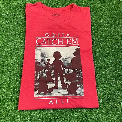 $15 • Buy Pokémon Men's Gotta Catch 'Em All! Go Forest Silhouette Trees Red T-Shirt Size L
