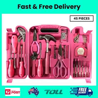 45 Piece DIY Tool Set Hardware Tools Workshop Kit Hand Tools Pink W/Carry Case • $48.99