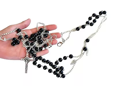  Habit Rosary Black Beads Decade Belt Obsidian Waist Wall Cross Crucifix 55   • $39.99