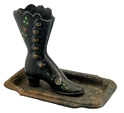 Vintage Victorian Boot Shoe Cast Iron Match Holder & Striker Flowered Wilton 5” • $36.95