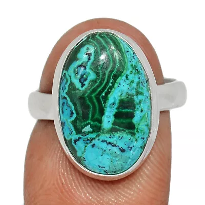 Natural Malachite In Chrysocolla - Congo 925 Sterling Silver Ring S.7 CR32861 • $14.99