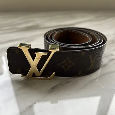 Louis Vuitton Brown Leather Belt With LV Golden Buckle 💯Authentic • $240