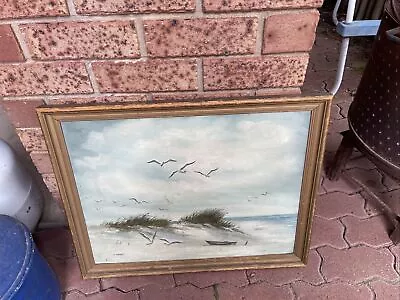 Framed Australian Beach Scene  Original Oil Painting 68 X 53cm Circa 1975 • $70