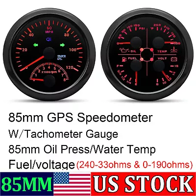 2 Gauge Set 85mm Boat GPS Speedometer 0-120MPH 4in1 Fuel Water Oil Press Volt US • $95.89