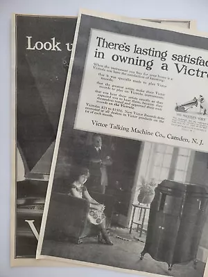 Victrola Record Player Set Of 2 Original 1921 Print Ads Outlook ~8x11  • $17.34