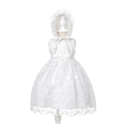 £22.99 • Buy Girls Lace Christening Gown Party Dress And Bonnet 0 3 6 9 12 18 Months