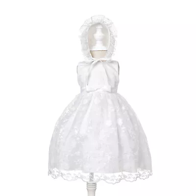 £22.99 • Buy Girls Lace Christening Gown Party Dress And Bonnet 0 3 6 9 12 18 Months