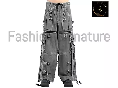 Gothic Gray Pant With Straps Denim Punk Emo TRIPP Pants With Chains Zipper Pant • $109.99