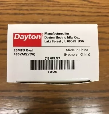 DAYTON Motor Run Capacitor: Oval 480V AC 25 Mfd 4 5/8 In Overall Ht • $12.50