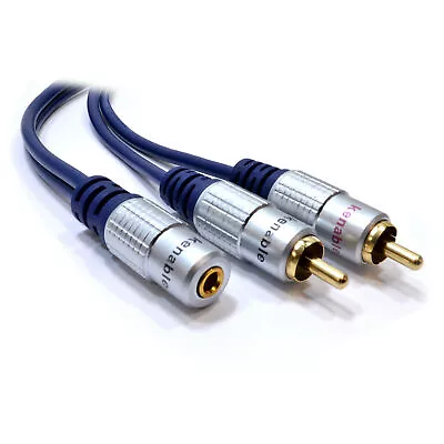 2m PURE 3.5mm Stereo Jack Socket To 2 Phono Plugs Audio Cable Gold [008587] • £3.48