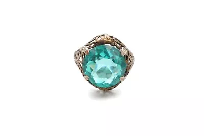 Vintage Sterling Silver 925 Blue Glass Stone Ring Size 4.5 Filigree • $49.99