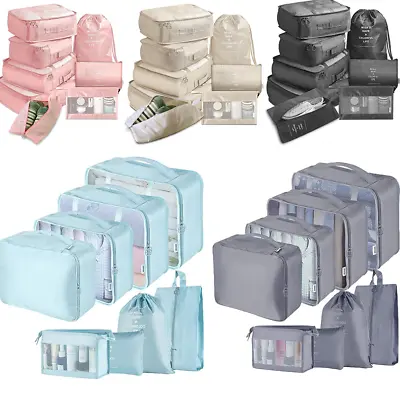 $12.34 • Buy Packing Cubes Travel Pouches Luggage Organiser Clothes Suitcase Storage Bag 8PCS
