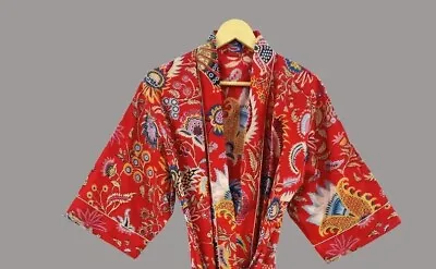 $36.29 • Buy Indian Women's Clothing Red Mukut Print Kimono Cotton Bath Robes Maxi Night Gown