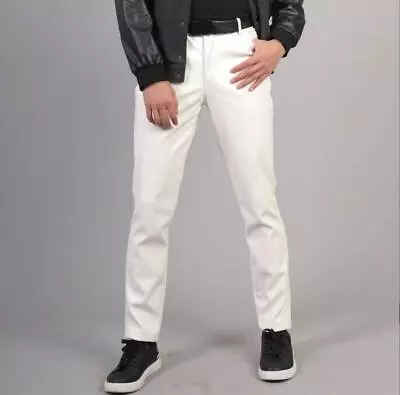 Spring/Fall Men's Faux Leather Pant Elastic Waist Casual Straight PU Trousers • $31.25