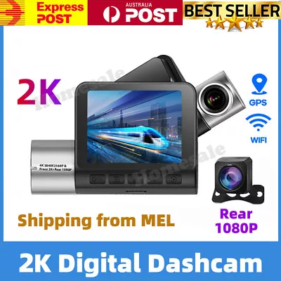 Dash Cam Front 2K Rear 1080P Dual Lens Car Reversing Camera Video  Recorder 170° • $179